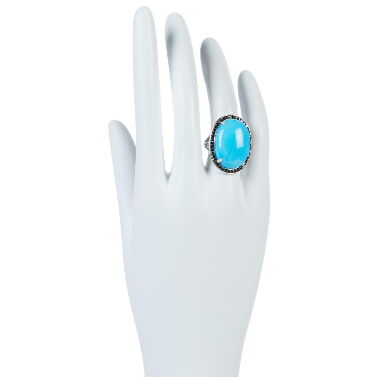 Colleen Lopez Sterling Silver Blue Howlite & Black Spinel Ring, Size 11