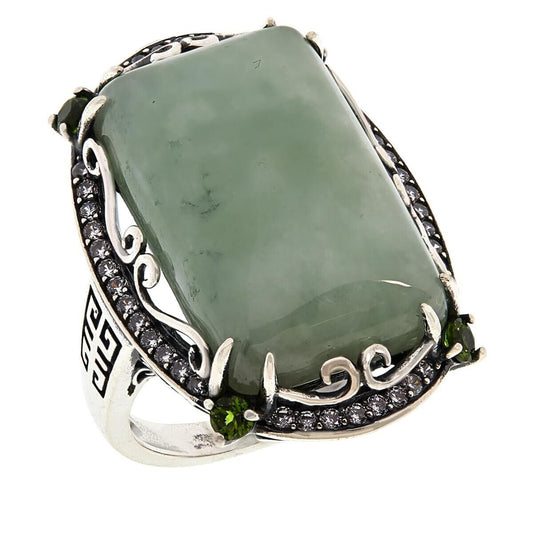 Jade of Yesteryear EmeraldCut Green Jade & MultiGemstone Ring. Size 5
