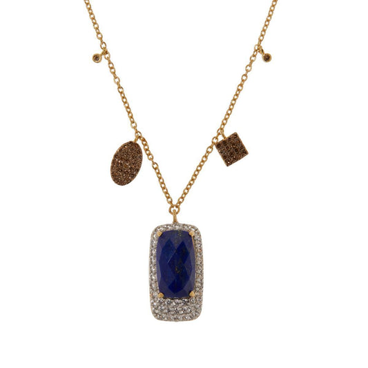 Rarities Lapis Lazuli Diamond & White Zircon Pendant Necklace. 18"