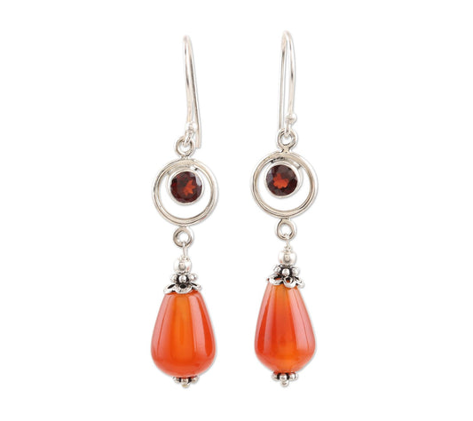 Novica Artisan Crafted Red Carnelian Floral Earrings Sterling Silver