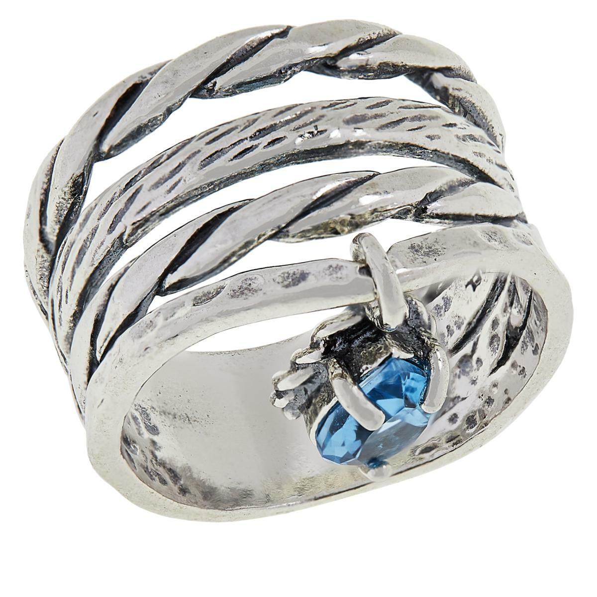LiPaz Sterling Silver Blue Topaz Charm Ring, Size 6