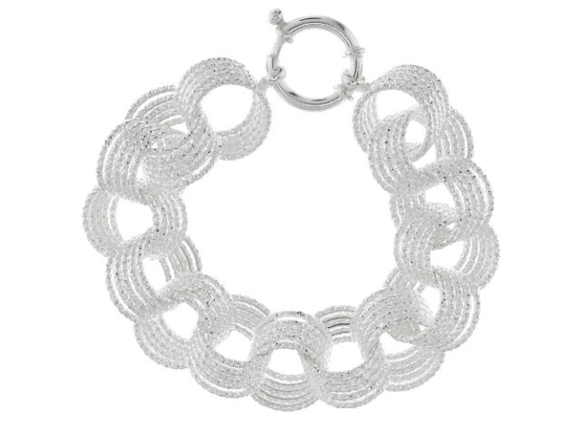 Sterling Silver Round Textured Bold Circle Link 6-3/4" Bracelet 22.4G Qvc