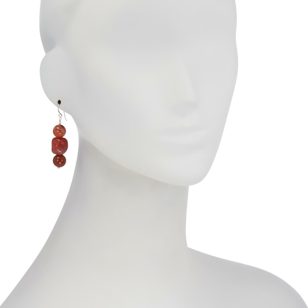 Jay King Sterling Silver Red Chalcedony Pink Agate Drop Earrings