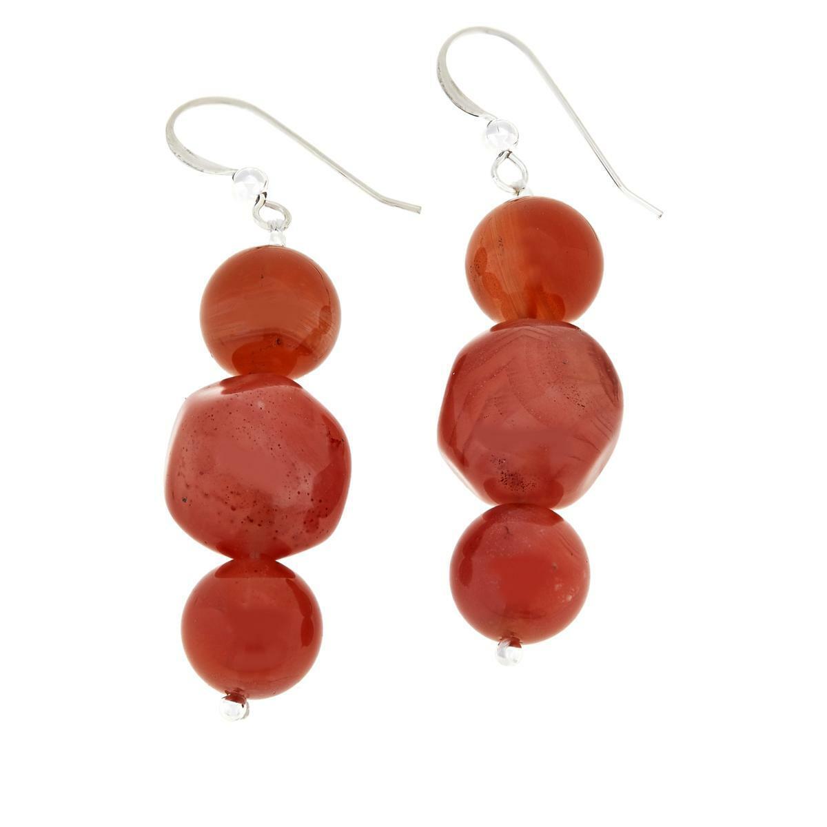 Jay King Sterling Silver Red Chalcedony Pink Agate Drop Earrings