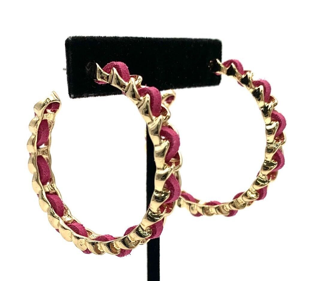 Graziano Pink Braid Chain Hoop Earrings Goldtone - Effortless Elegance. 1-1/2" | Earrings