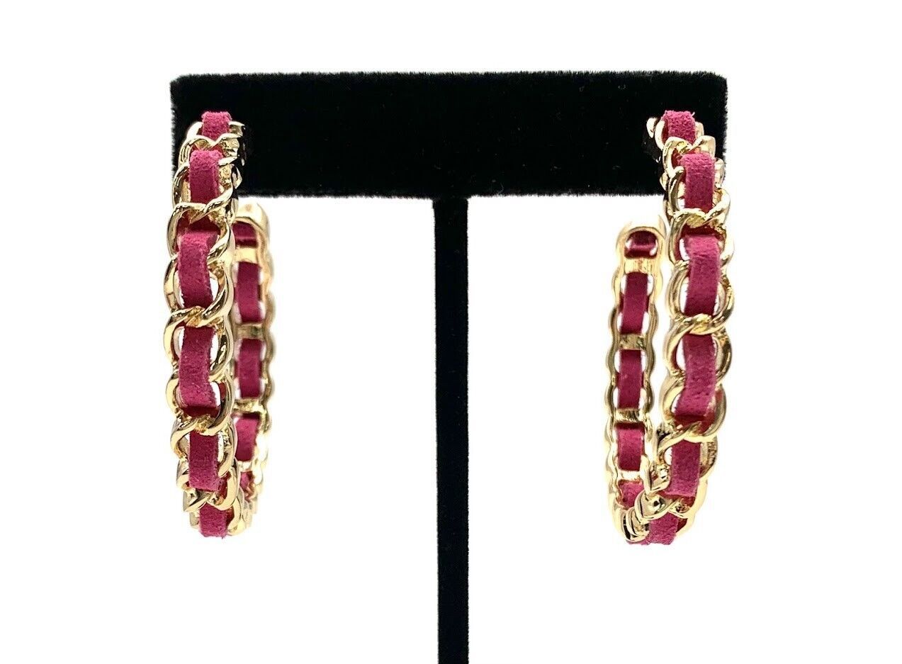 Graziano Pink Braid Chain Hoop Earrings Goldtone - Effortless Elegance. 1-1/2" | Earrings