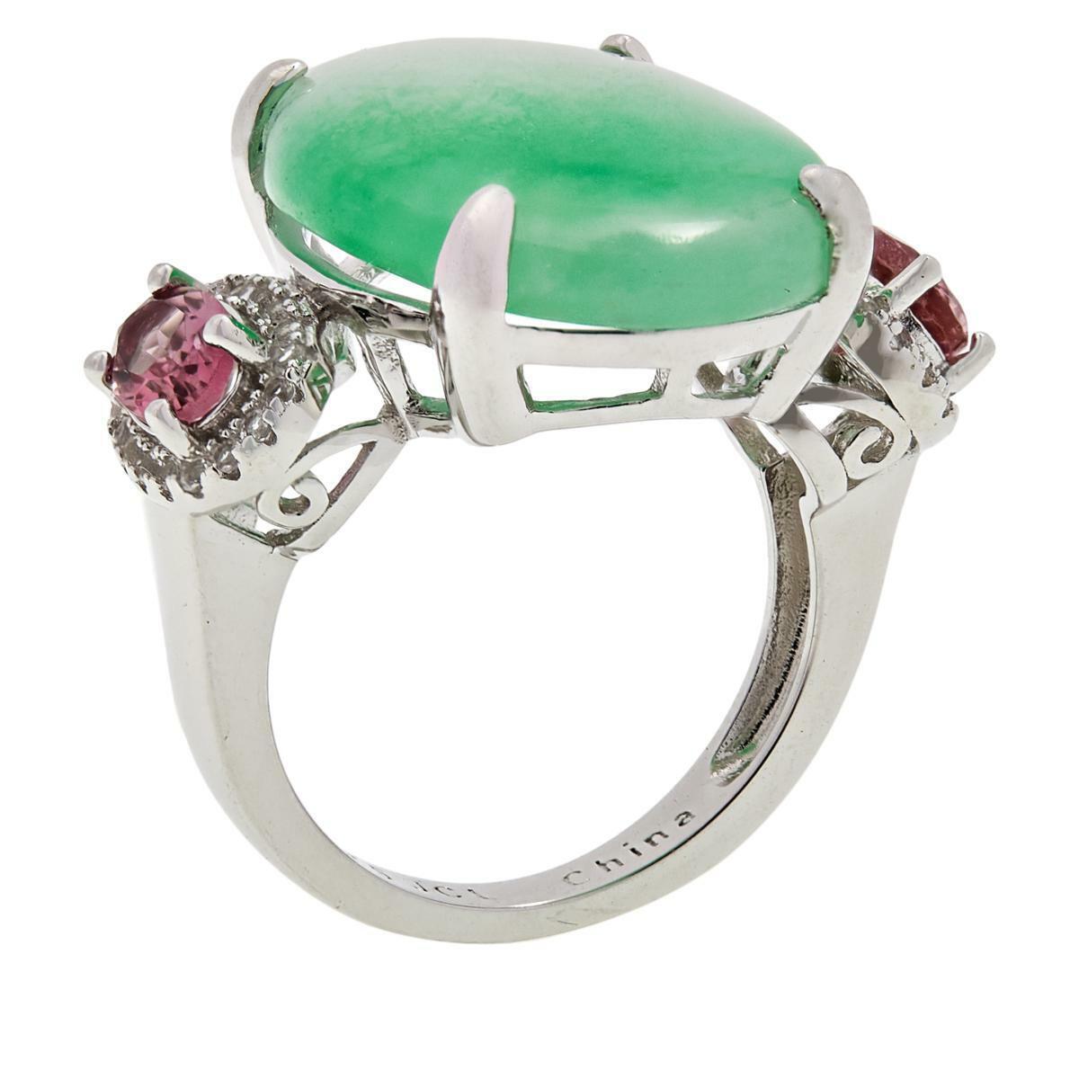 Colleen Lopez Sterling Silver Jade, Pink Tourmaline & White Topaz Ring, Size 7