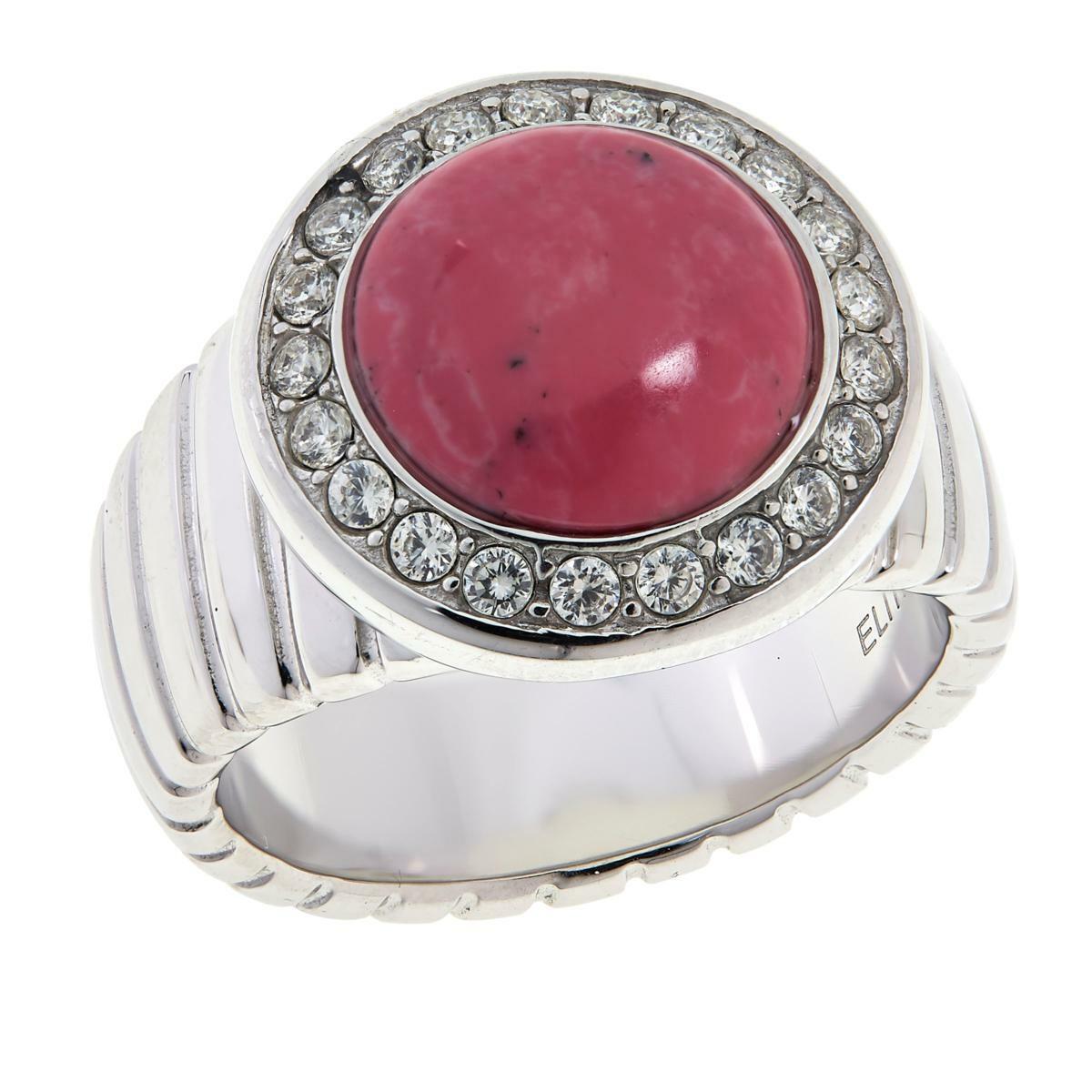 Colleen Lopez Pink Cabochon and White Topaz Ring. Size 7