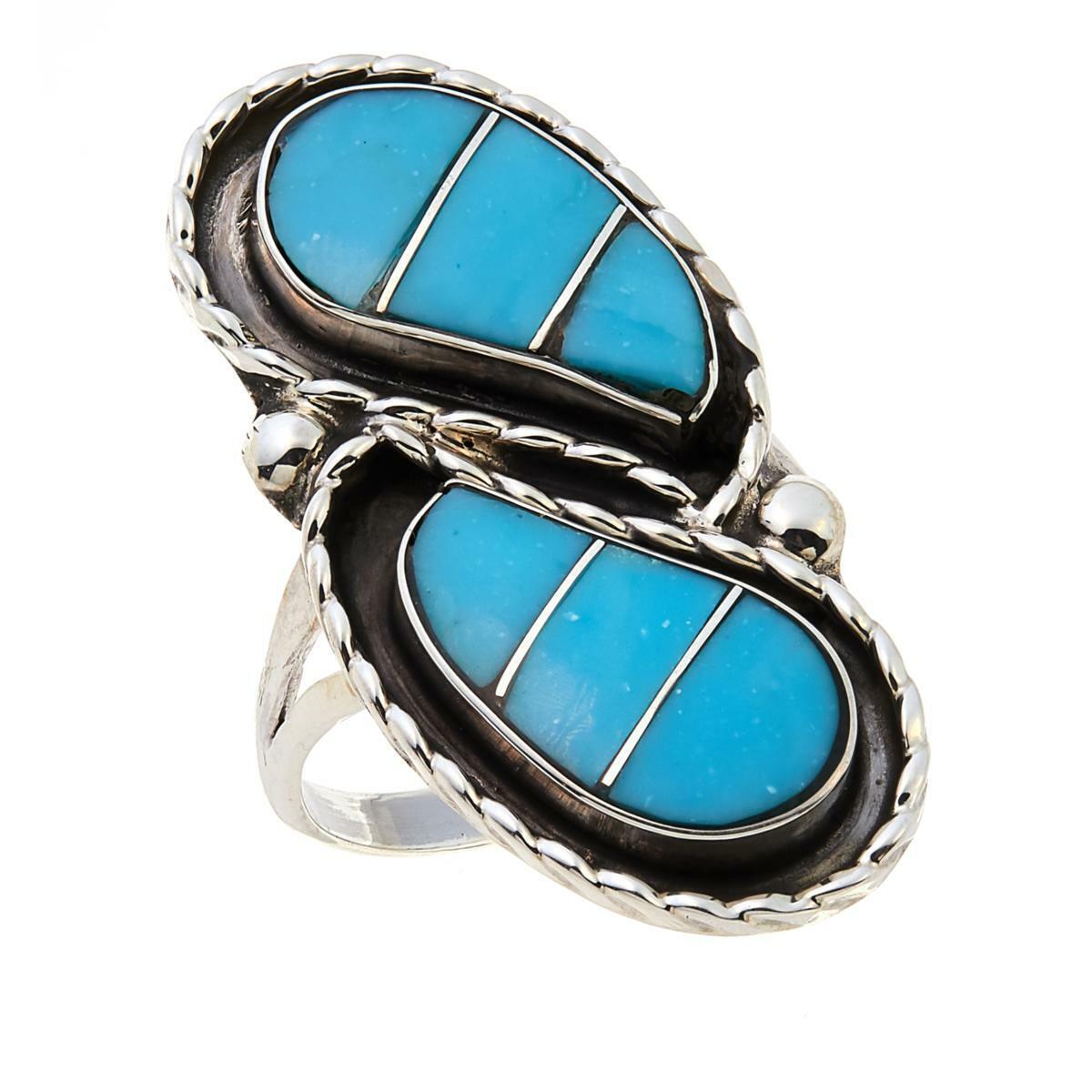 Chaco Canyon Sterling Silver Oval Turquoise and Multi-Gemstone Ring, Size 7