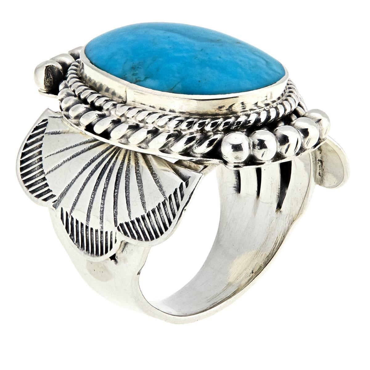 Chaco Canyon Kingman Turquoise Oval Sterling Silver Unisex Ring, Size 7