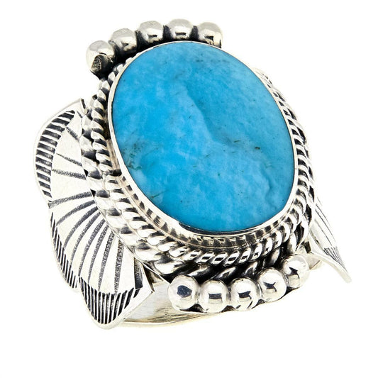 Chaco Canyon Kingman Turquoise Oval Sterling Silver Unisex Ring, Size 7