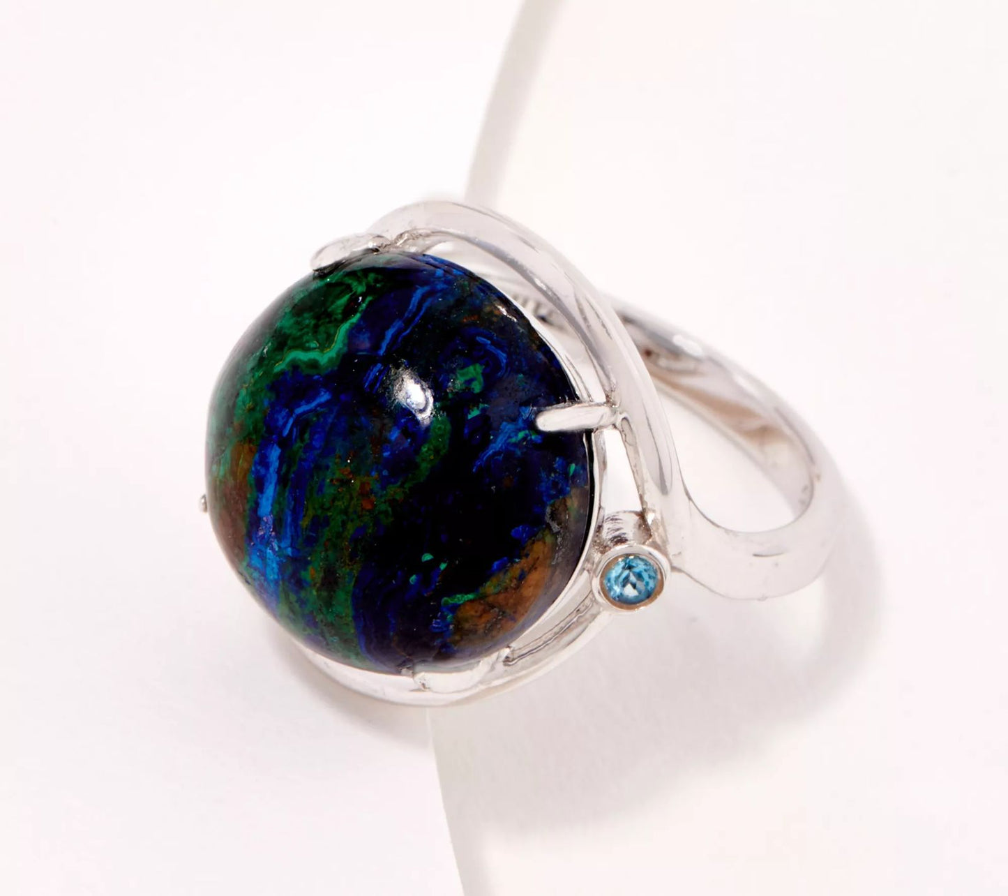 Generation Gems Round Azurite, Swiss Blue Topaz Ring Sterling Silver, Size 7