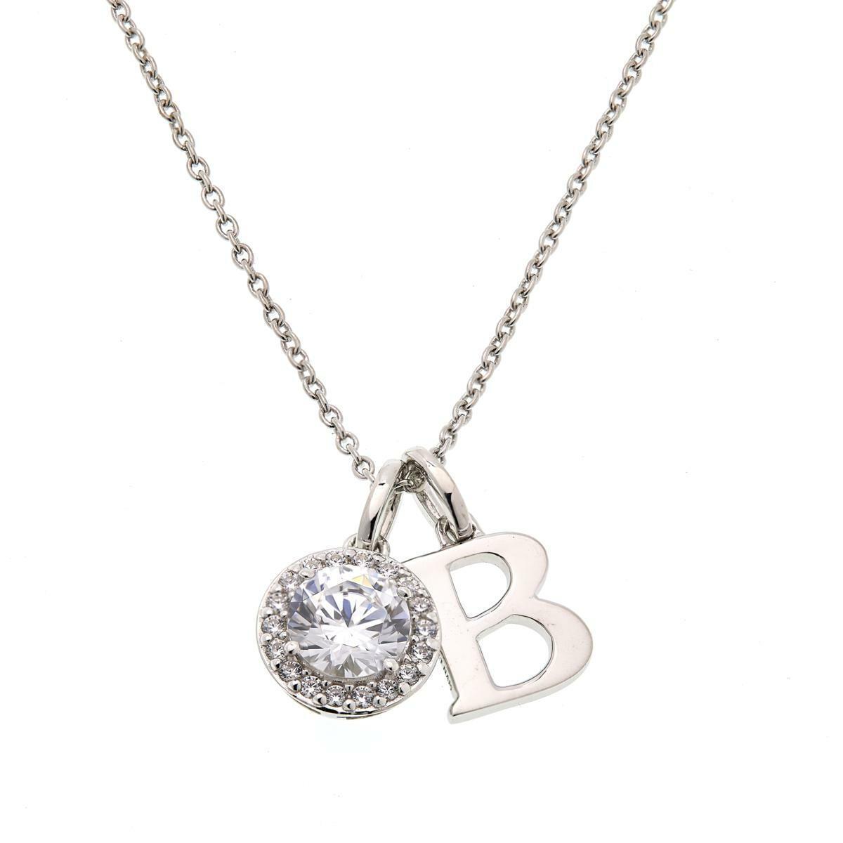 Absolute Sterling Silver 18" Cubic Zirconia Halo and "B" Initial Drop Necklace