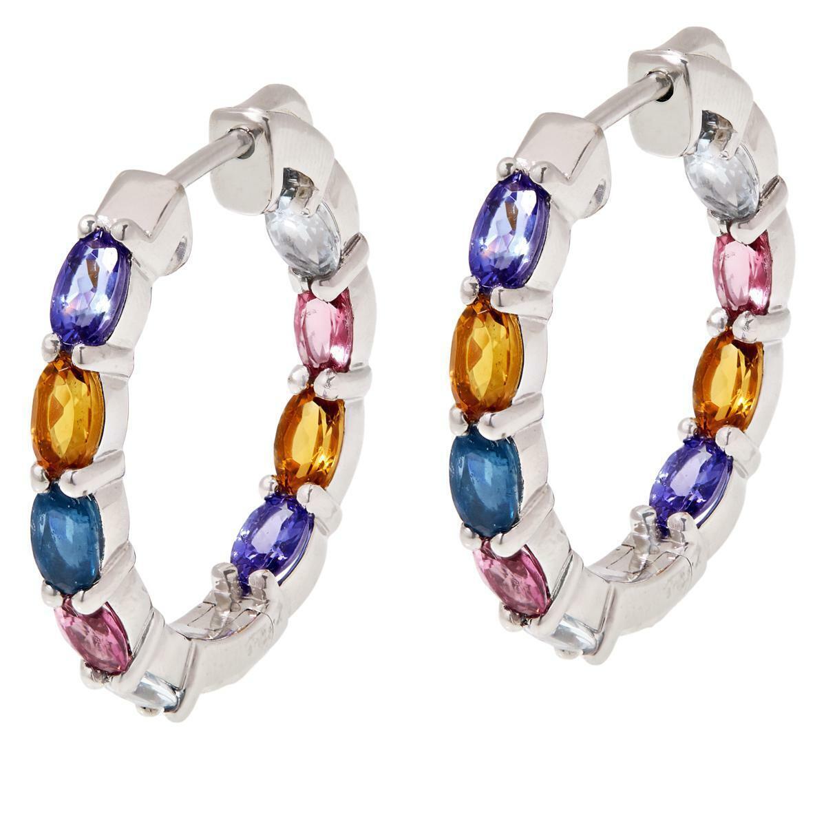 Colleen Lopez Sterling Silver Multi Gemstone Inside-Outside Hoop Earrings