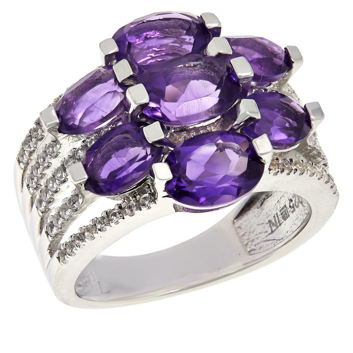 Colleen Lopez Oval Amethyst and White Zircon 7-Stone Ring, Size 7