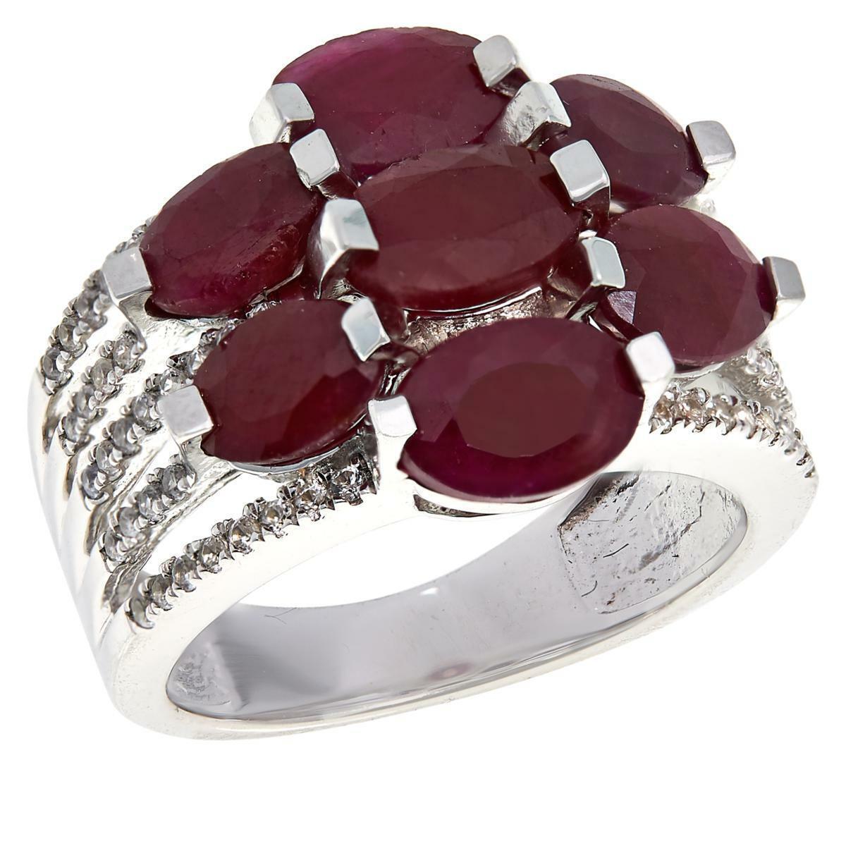 Colleen Lopez Oval Red Ruby and White Zircon 7-Stone Ring, Size 6