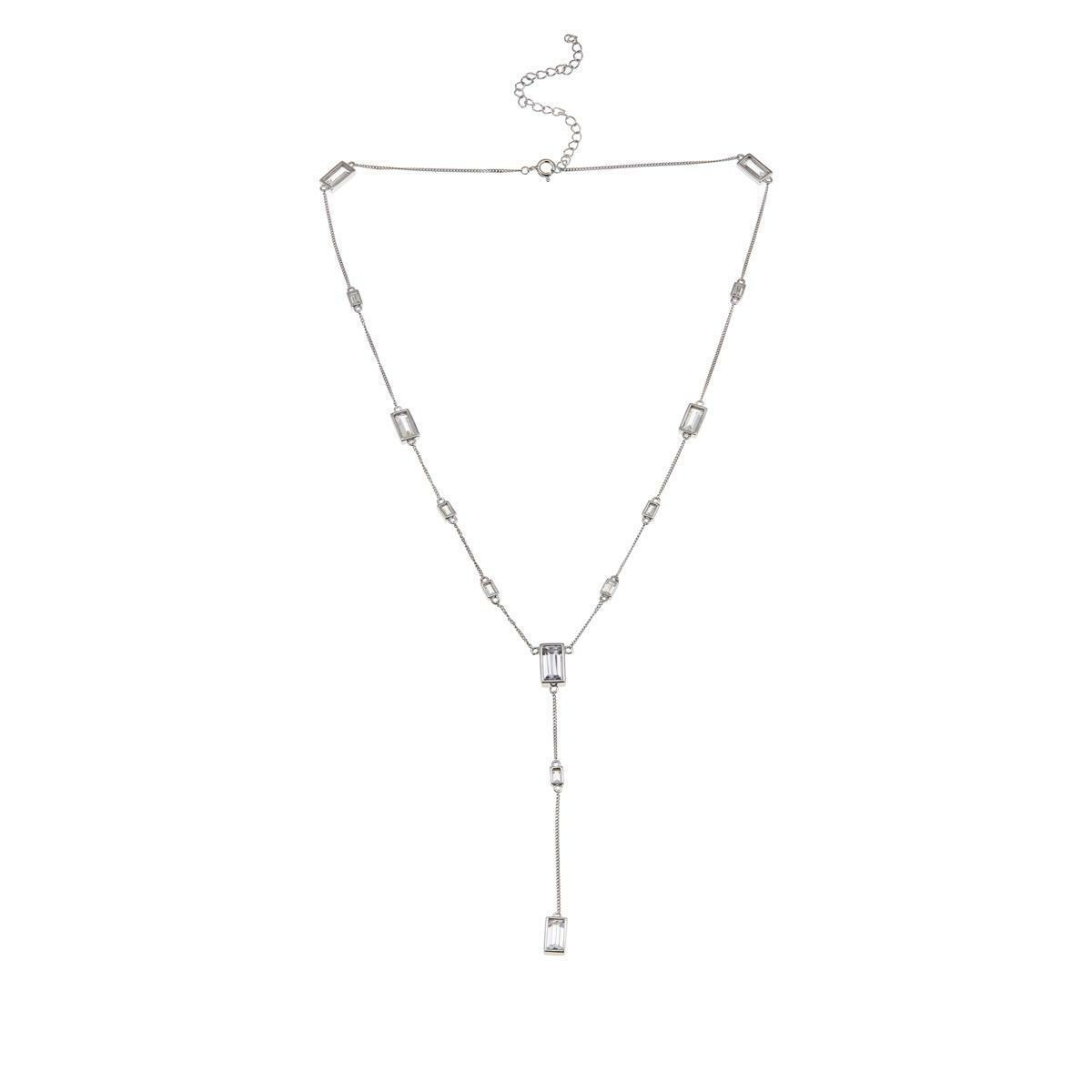 Absolute Sterling Silver 5.2cttw Cubic Zirconia Baguette Station Y Necklace, 18"