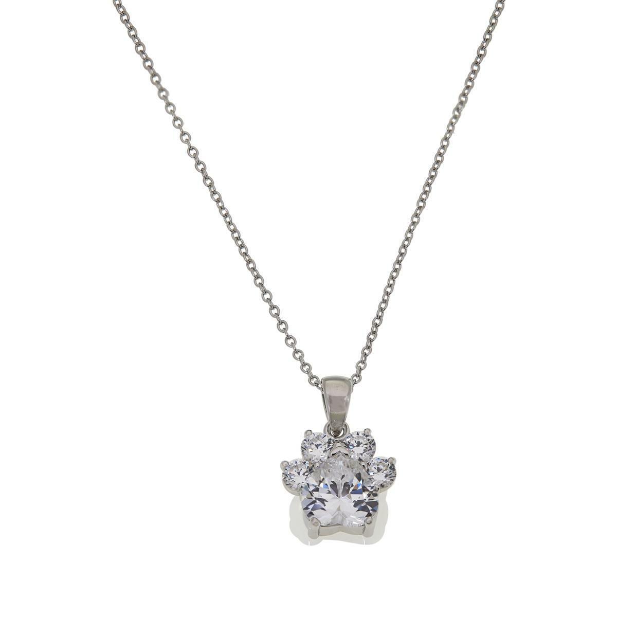 Absolute Sterling Silver Cubic Zirconia Dog Print Pendant & Necklace 18"