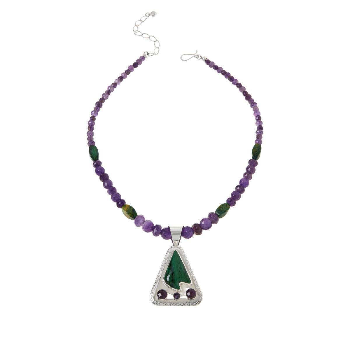 Jay King Sterling Silver Amethyst and Verdite Pendant with 18" Necklace -