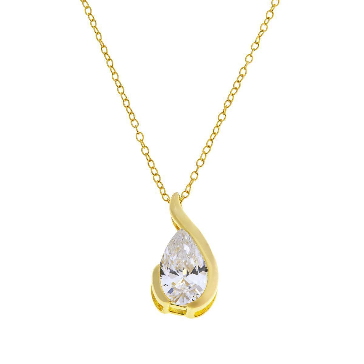 Absolute Sterling Silver Goldtone Cubic Zirconia Pear-Shaped Drop Pendant 18"