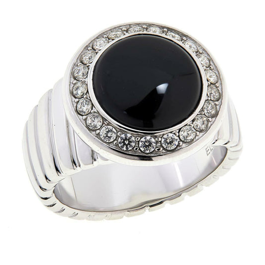 "Colleen Lopez Black Cabochon and White Topaz Ring - Size 6