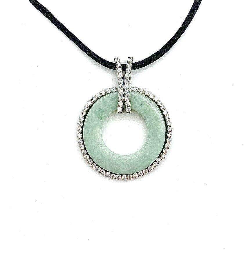 Jade of Yesteryear Sterling Silver Jade & Cubic Zirconia Pendant w/ 18" Necklace