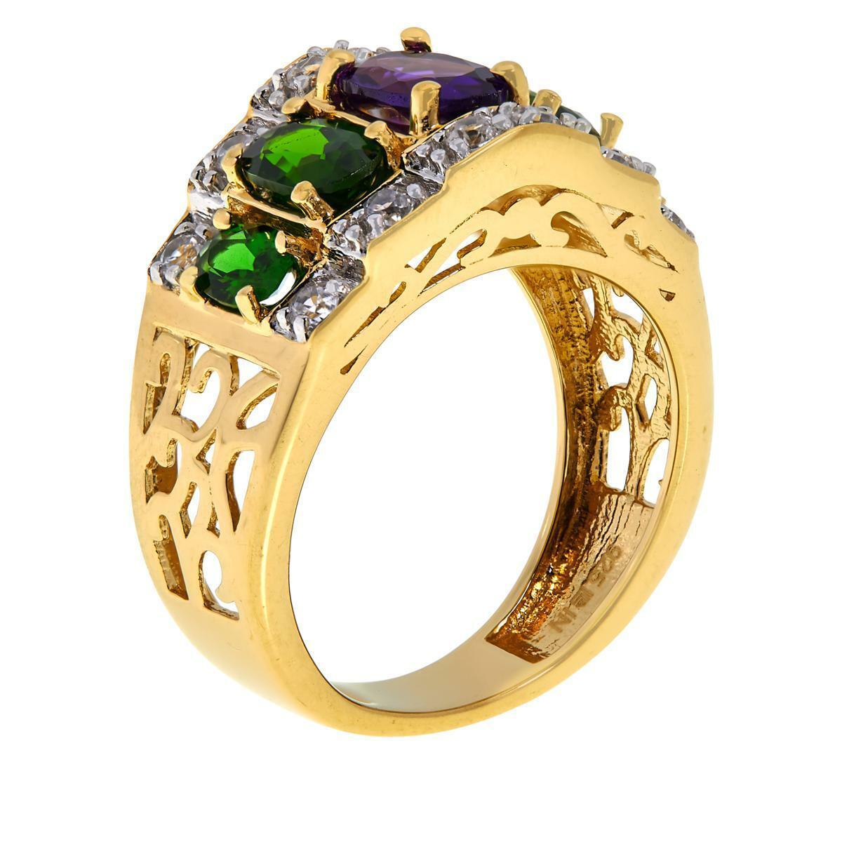 Colleen Lopez Gold-Plated Amethyst, Chrome Diopside and Zircon Ring, Size 6