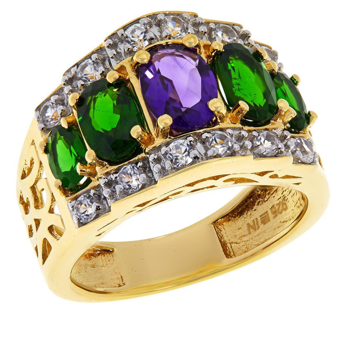 Colleen Lopez Gold-Plated Amethyst, Chrome Diopside and Zircon Ring, Size 6