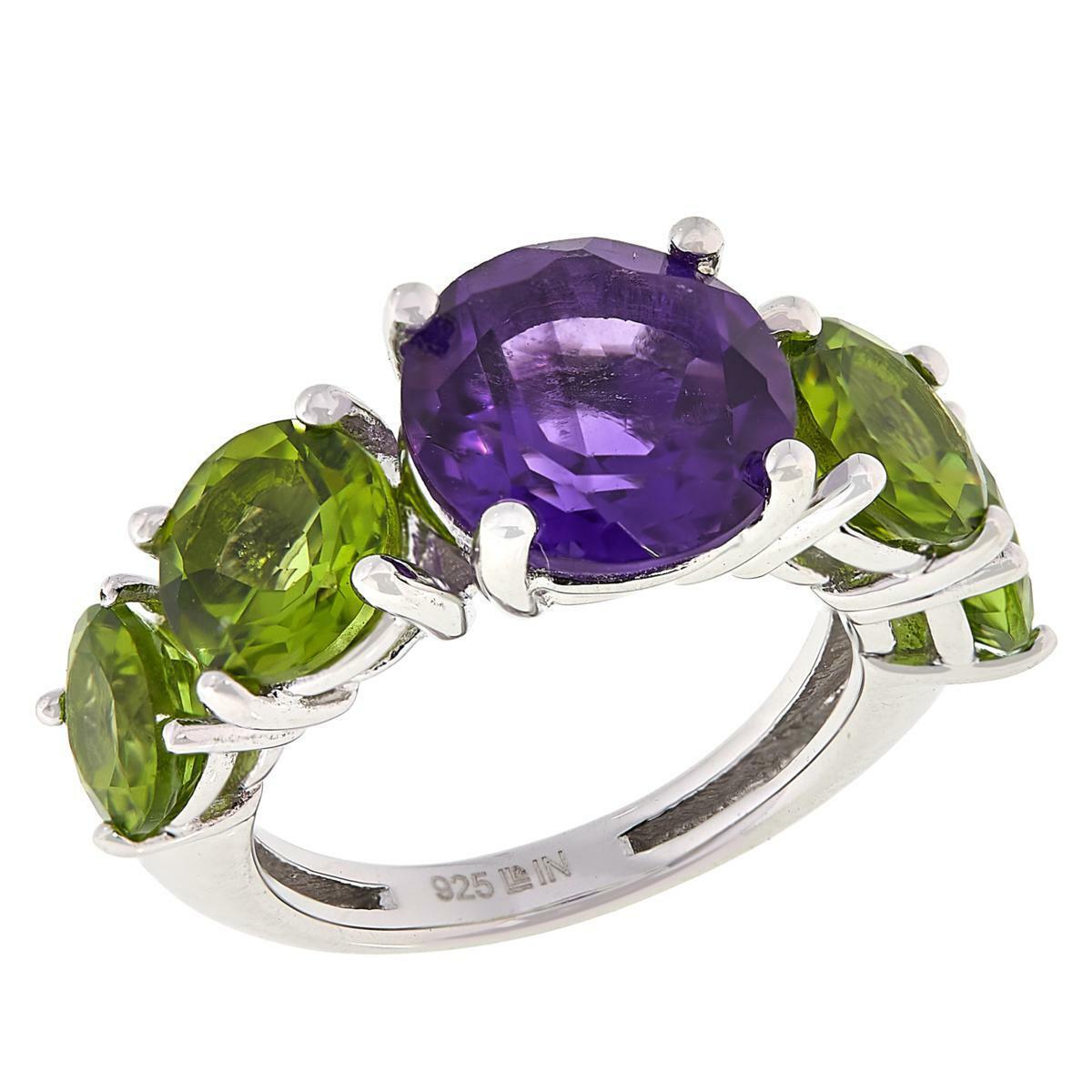 Colleen Lopez Sterling Silver African Amethyst & Peridot Ring, Size 5