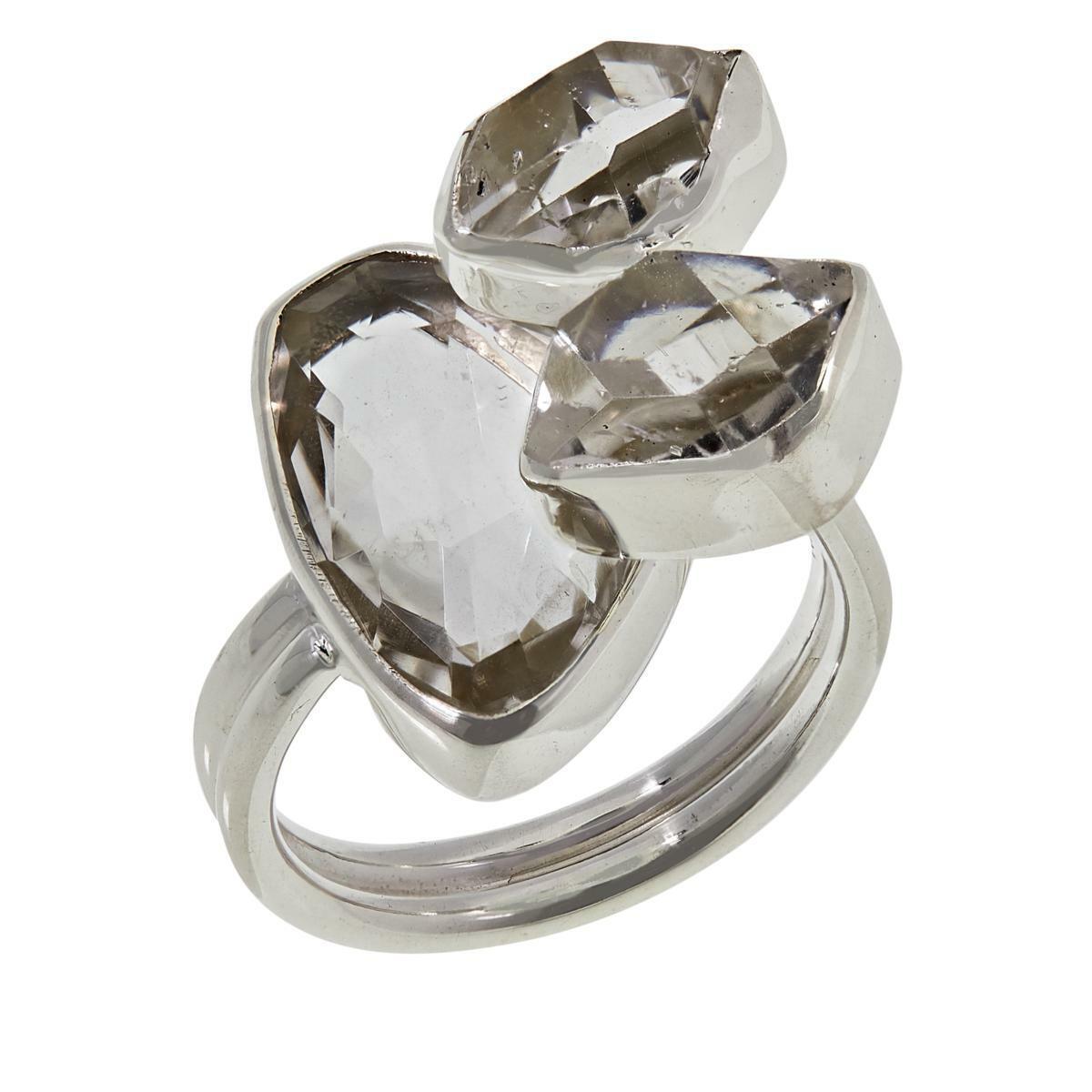 Herkimer Mines Sterling Silver "Diamond" Quartz 3-Stone Ring, Size 7