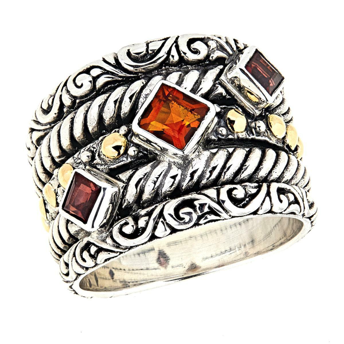 Bali RoManse Sterling Silver Citrine and Garnet Ring with 18K Accents, Ring 6