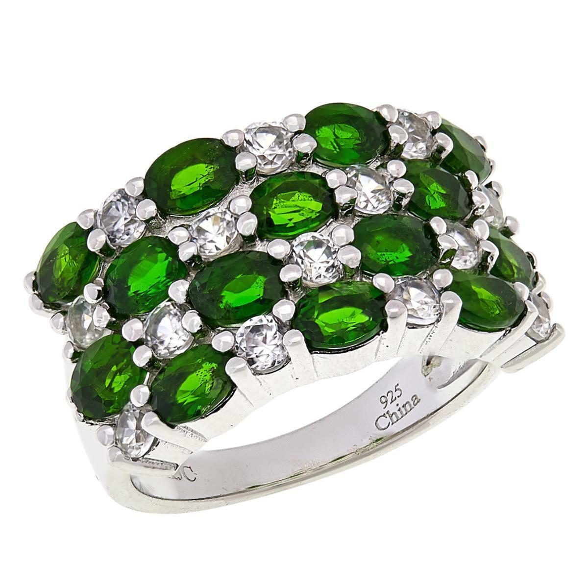 Colleen Lopez Chrome Diopside and White Zircon 4 Row Band Ring, Size 6