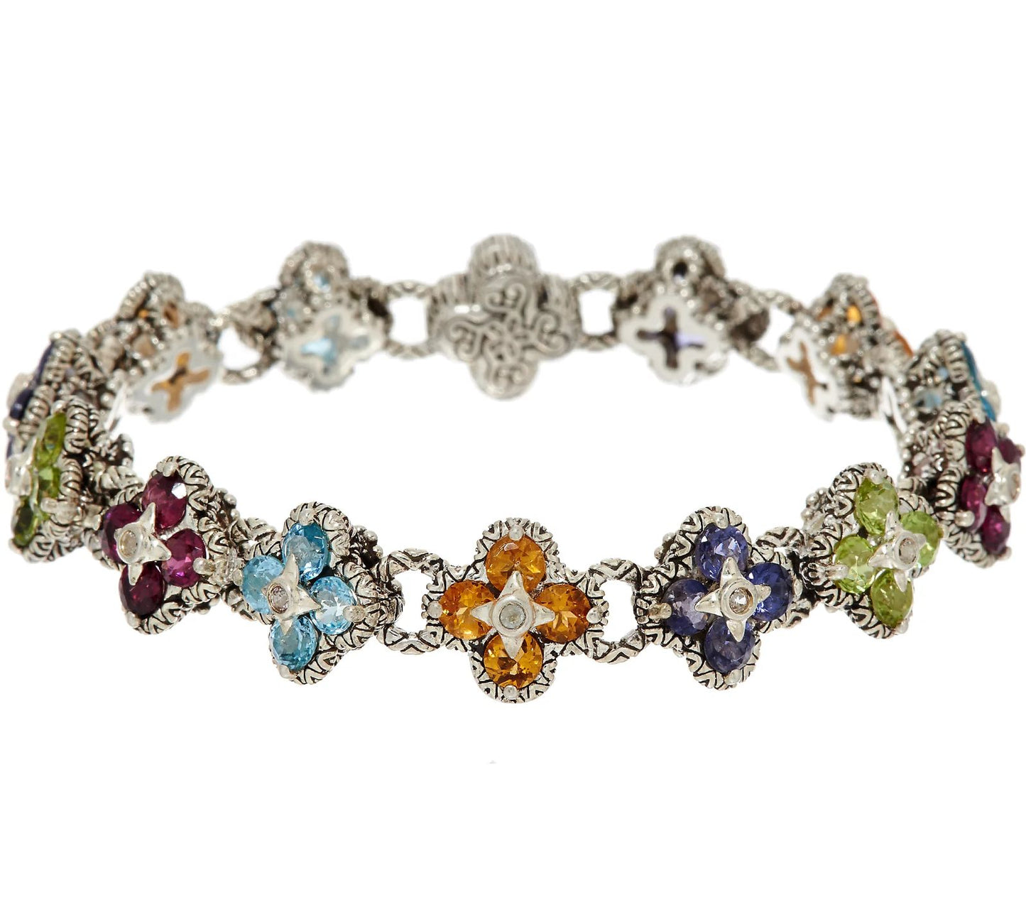 Barbara Bixby Sterling & 18K 7.30 cttw Gemstone Flower 6-3/4" Bracelet