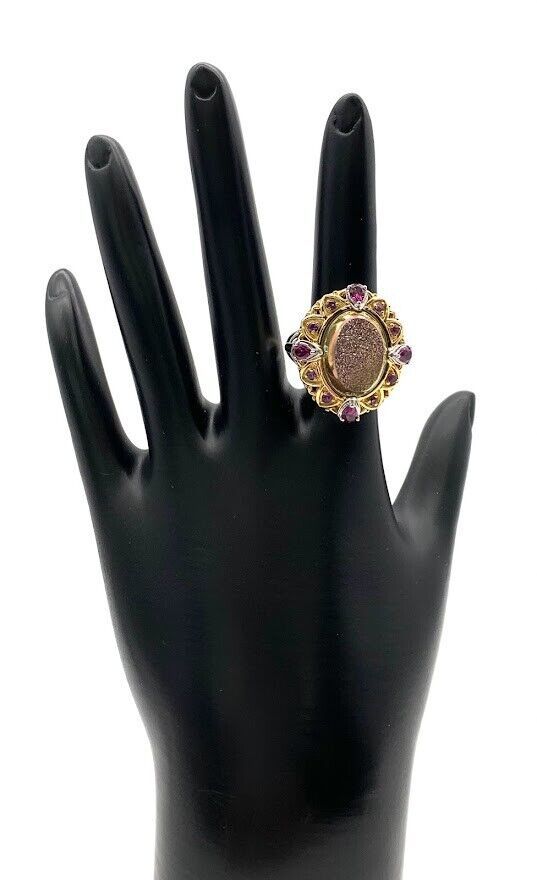 Victoria Wieck Sterling Silver Goldclad Oval Peacock Drusy Quartz Ring. Size 5