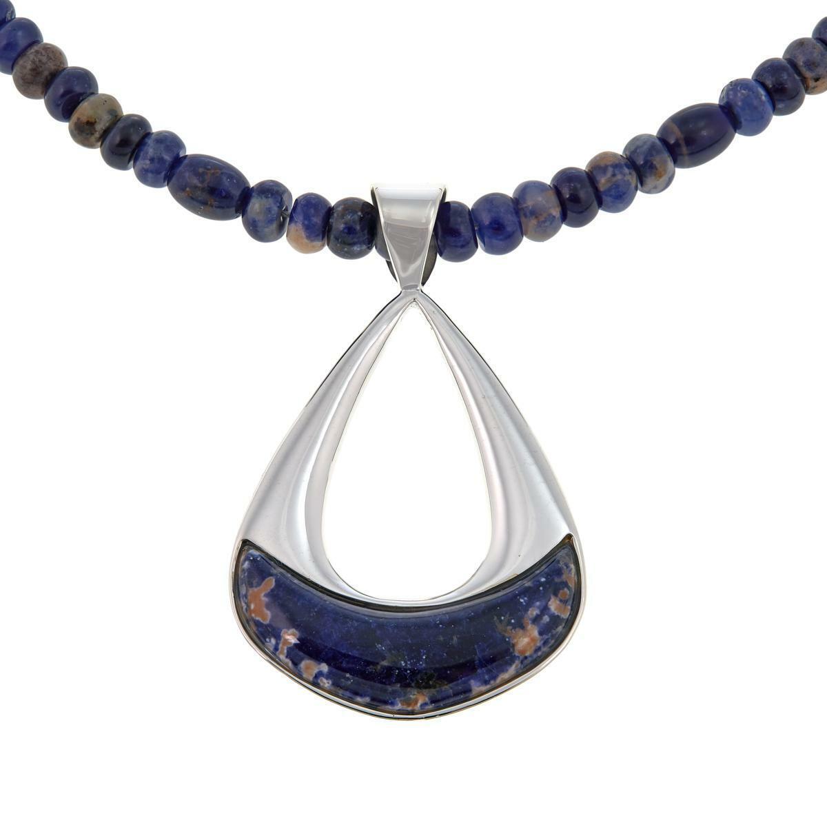 Jay King Sterling Silver Sodalite Pendant with Beaded 18" Necklace ~