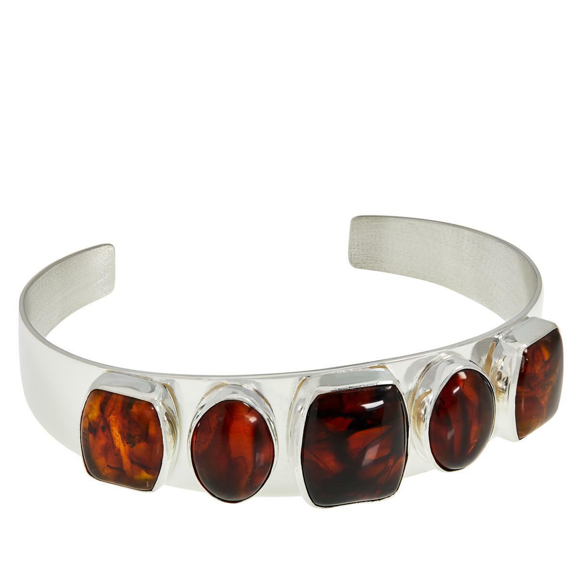 Jay King Sterling Silver Golden Brown Amber Cuff, fits 6" to 7" wrist