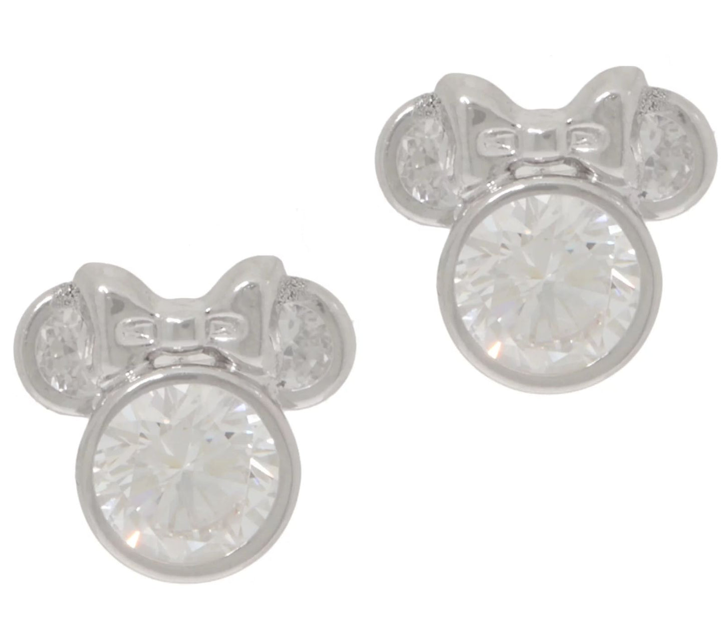 Disney 90th Birthday CZ Round Minnie Mickey Stud Earring 14K White Gold