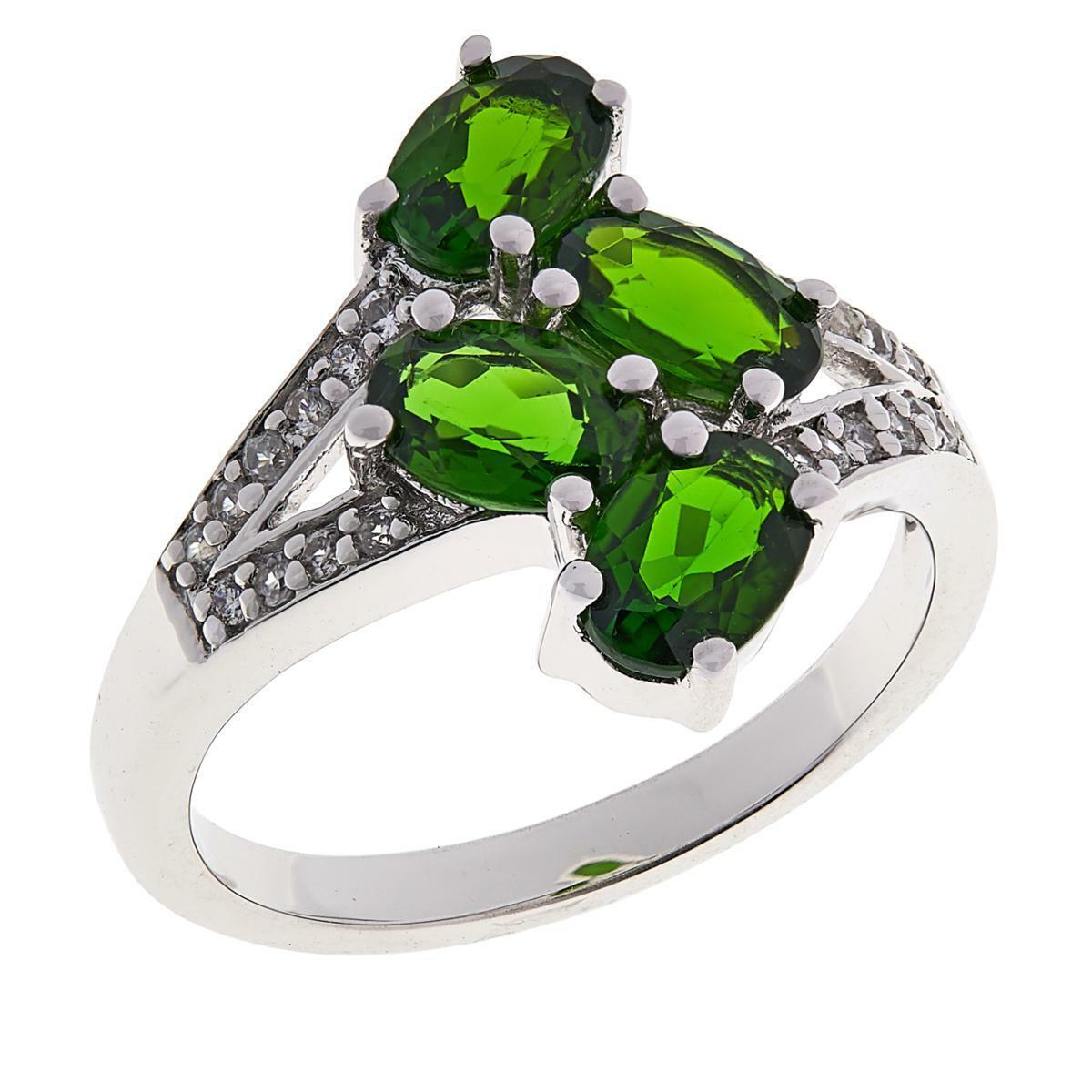 Colleen Lopez Sterling Silver Chrome Diopside & White Zircon Bypass Ring, Sz 7