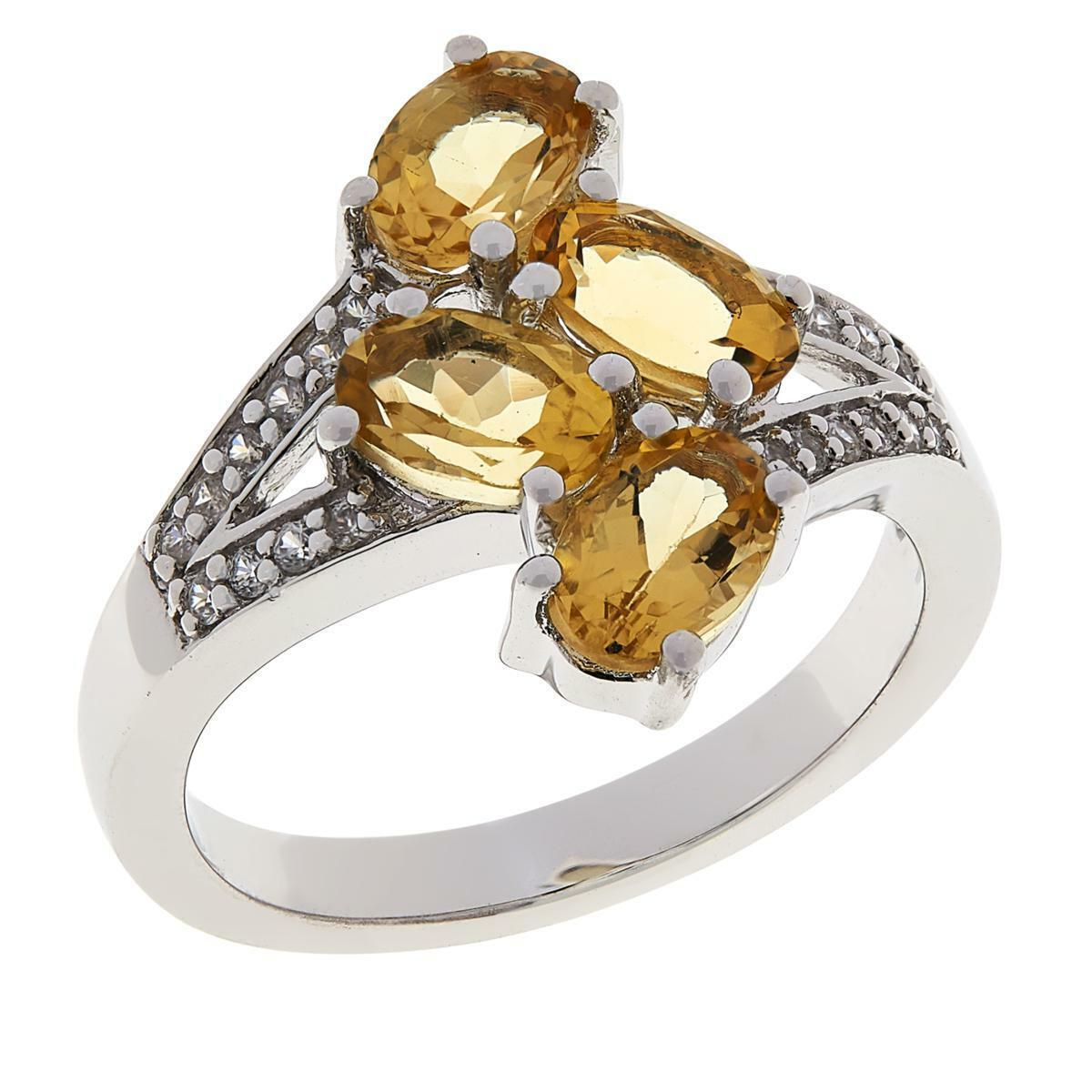Colleen Lopez Sterling Silver Citrine & White Zircon Bypass Ring, Size 6