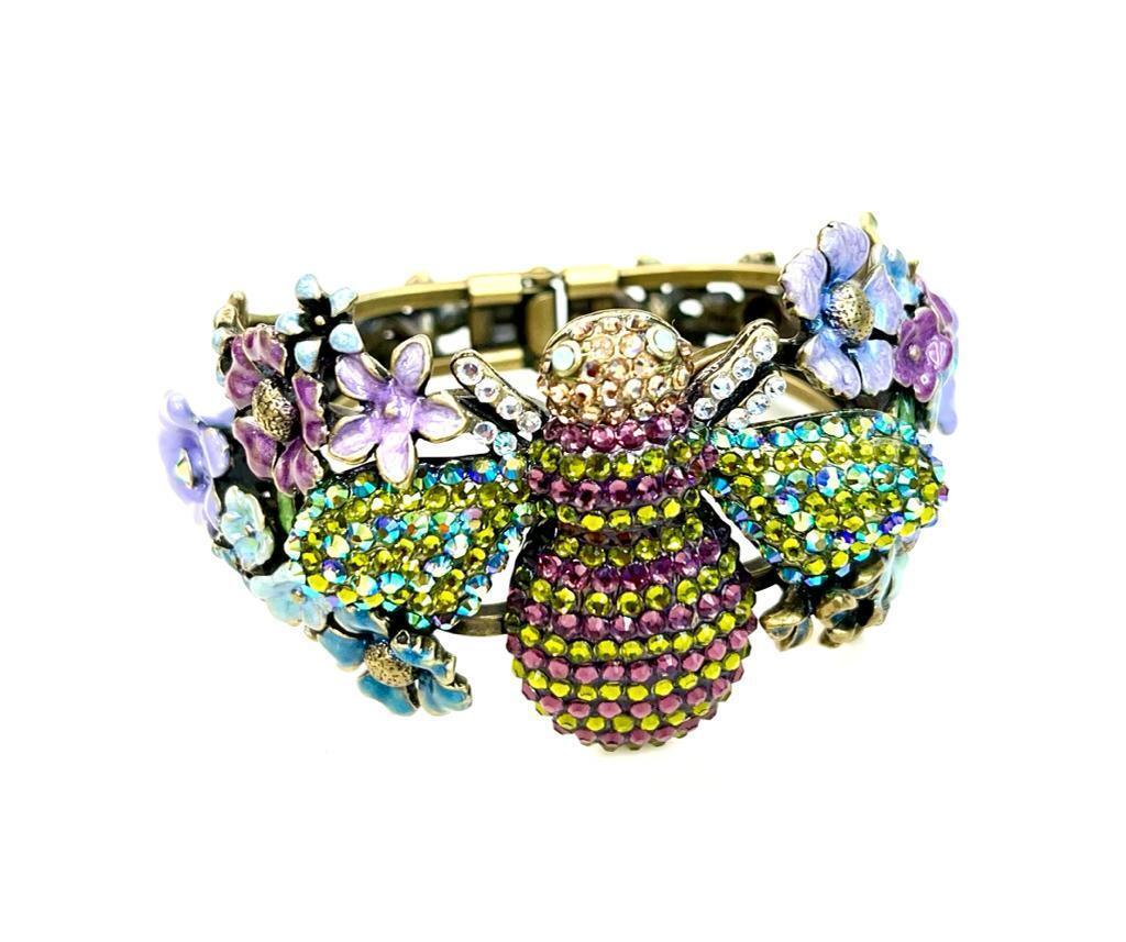 Kirks Folly “Too Bee or Not to Bee” Hinged Cuff Crystal Enamel Bracelet, Average