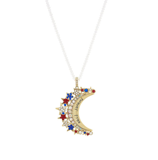 Kirks Folly Forever Free Moon Pendant and Aurora Beaded Necklace. 32"