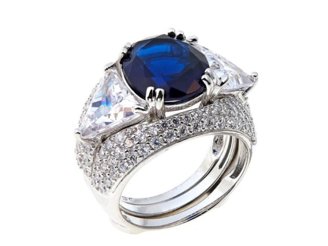 Absolute Simulated Blue Gem and CZ Interchangeable 3pc Ring Guard Set. Size 7