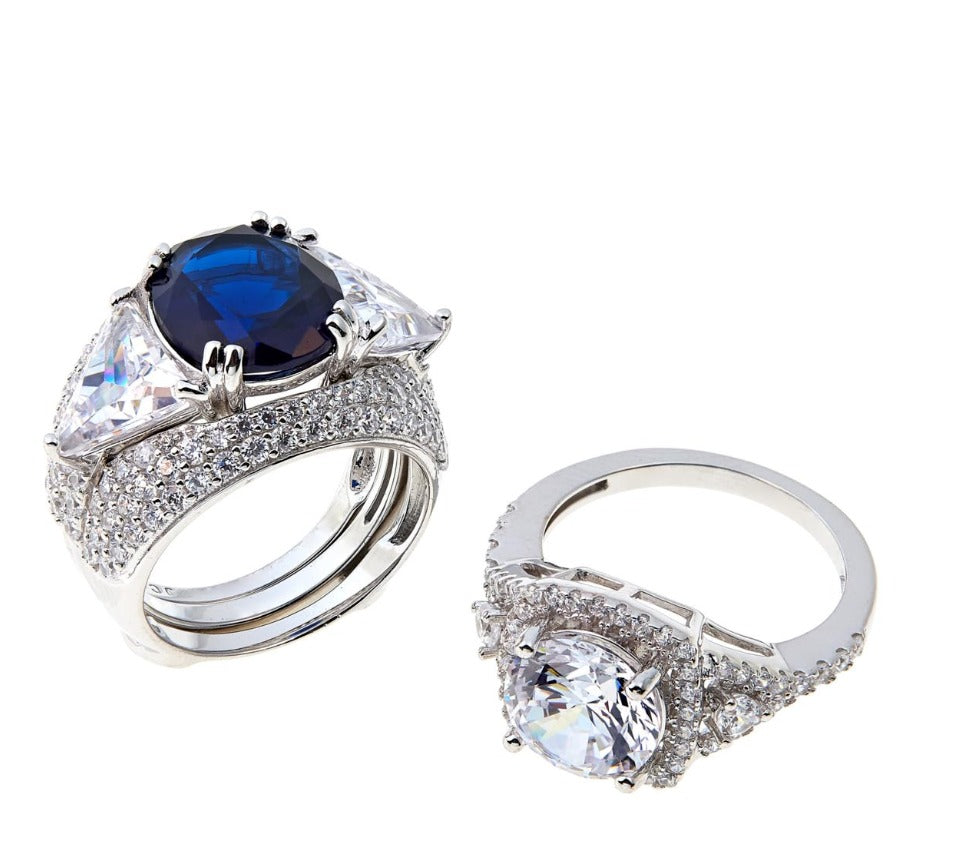 Absolute Simulated Blue Gem and CZ Interchangeable 3pc Ring Guard Set. Size 7