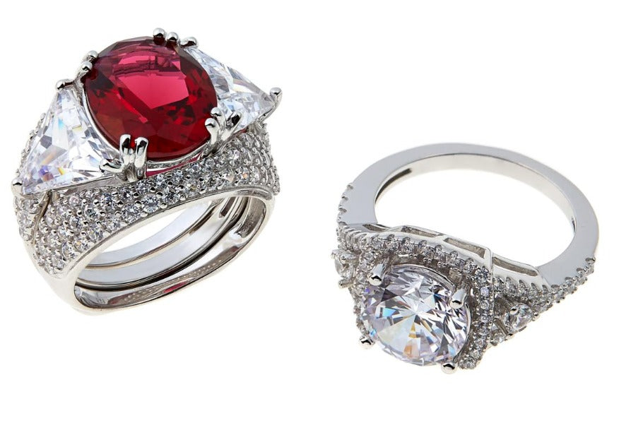 Absolute Simulated Red Gem and CZ Interchangeable 3pc Ring Guard Set. Size 7
