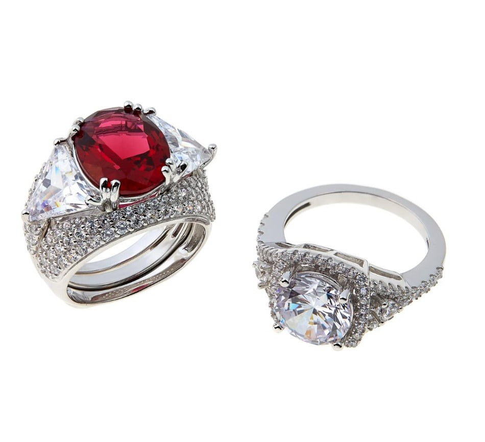 Absolute Simulated Red Gem and CZ Interchangeable 3pc Ring Guard Set. Size 7