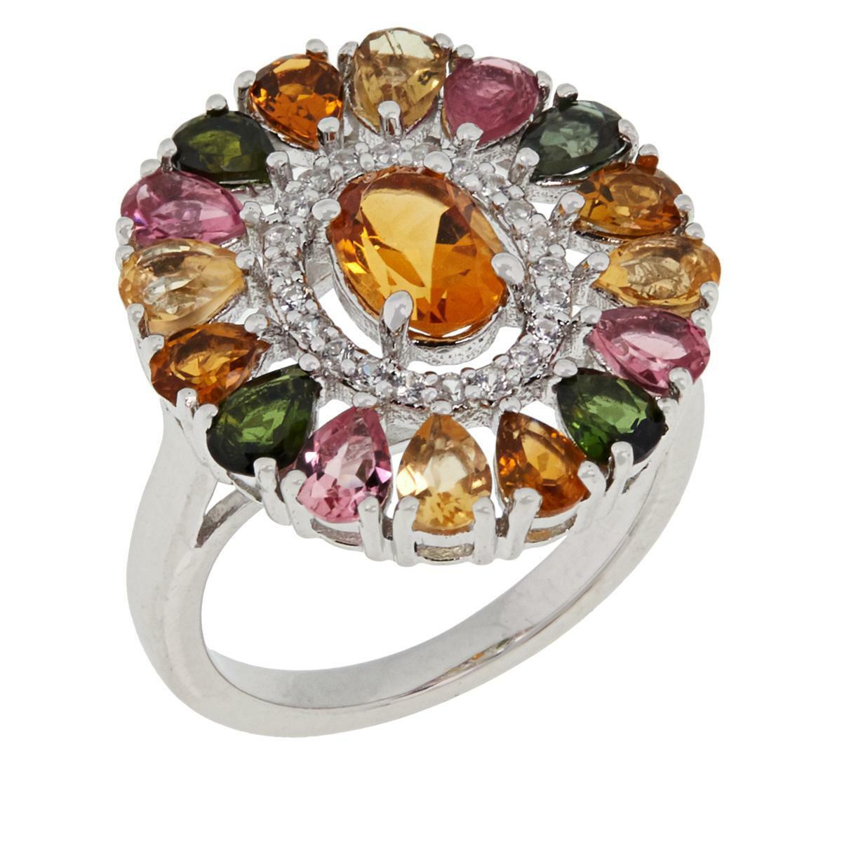 Colleen Lopez Sterling Silver Citrine and Multi Tourmaline Ring, Size 7