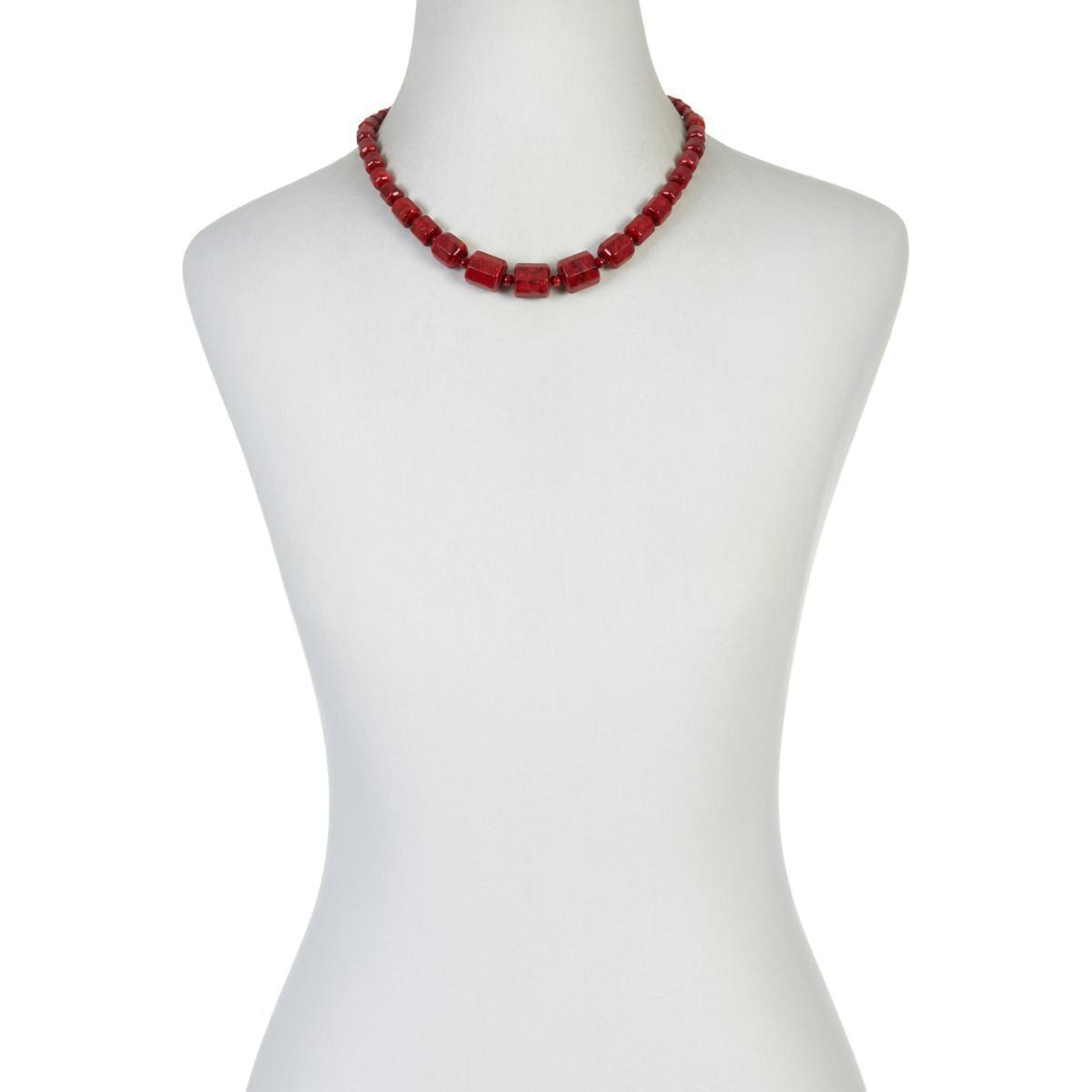 Jay King Sterling Silver Red Coral Rectangular Necklace. 18"