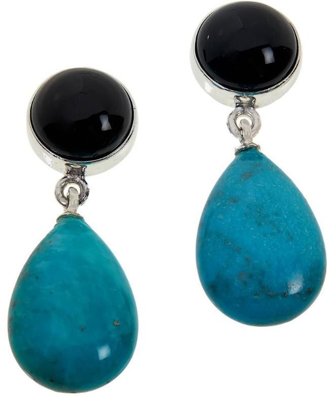 Jay King New Red Skin Turquoise and Midnight Chalcedony Drop Earrings