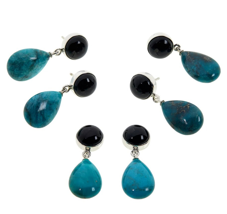 Jay King New Red Skin Turquoise and Midnight Chalcedony Drop Earrings