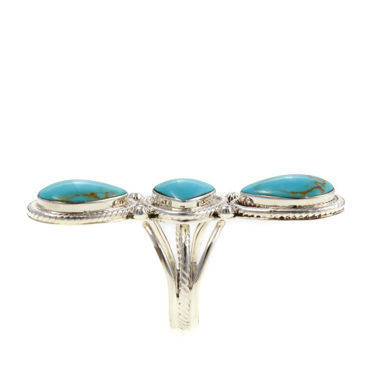 Chaco Canyon Multicut Kingman Turquoise Elongated Sterling Silver Ring Size 5